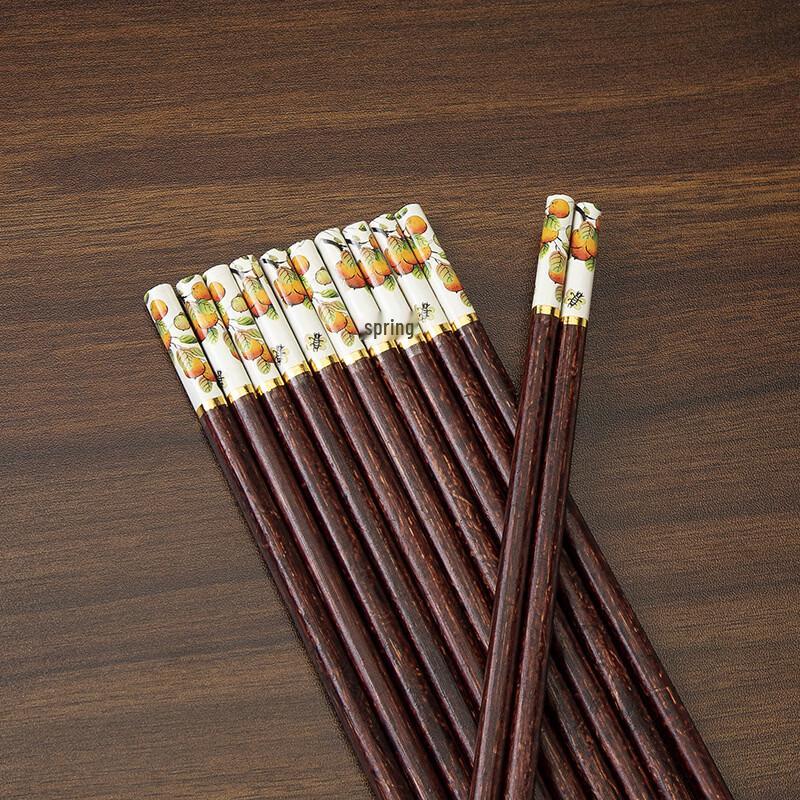 Yinmai Imitation Redwood Bamboo Chopsticks Set Persimmon Ruyi - 10 Pairs Bagged