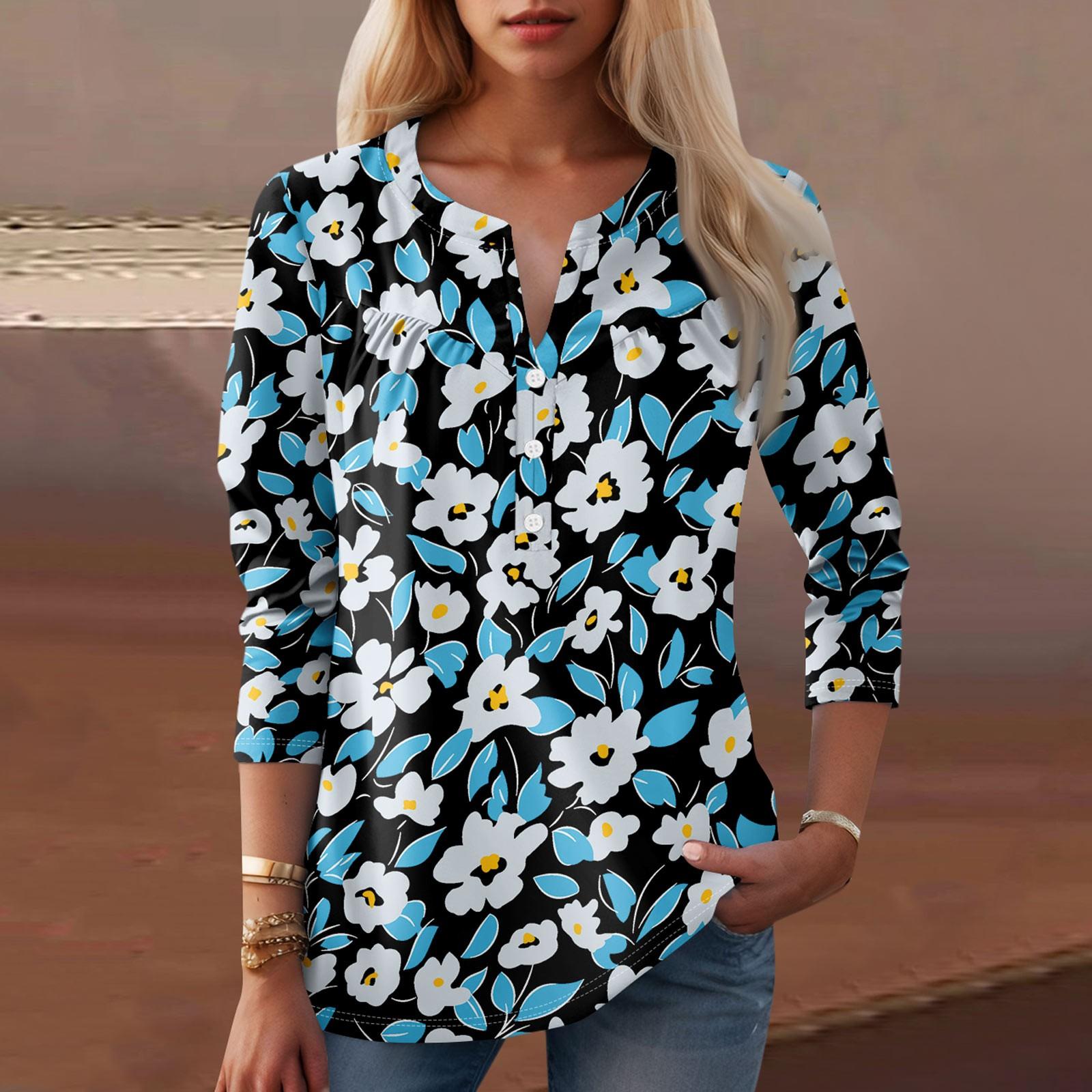 

Женская мода повседневный топ с длинным рукавом и круглым вырезом с цветочным принтом L