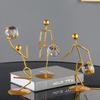 Athlete Crystal Ball Figurine Iron Gold Desktop Ornament Bedroom Living Room