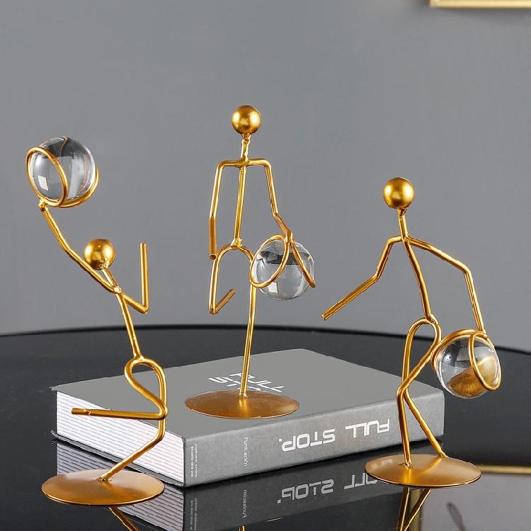 Athlete Crystal Ball Figurine Iron Gold Desktop Ornament Bedroom Living Room