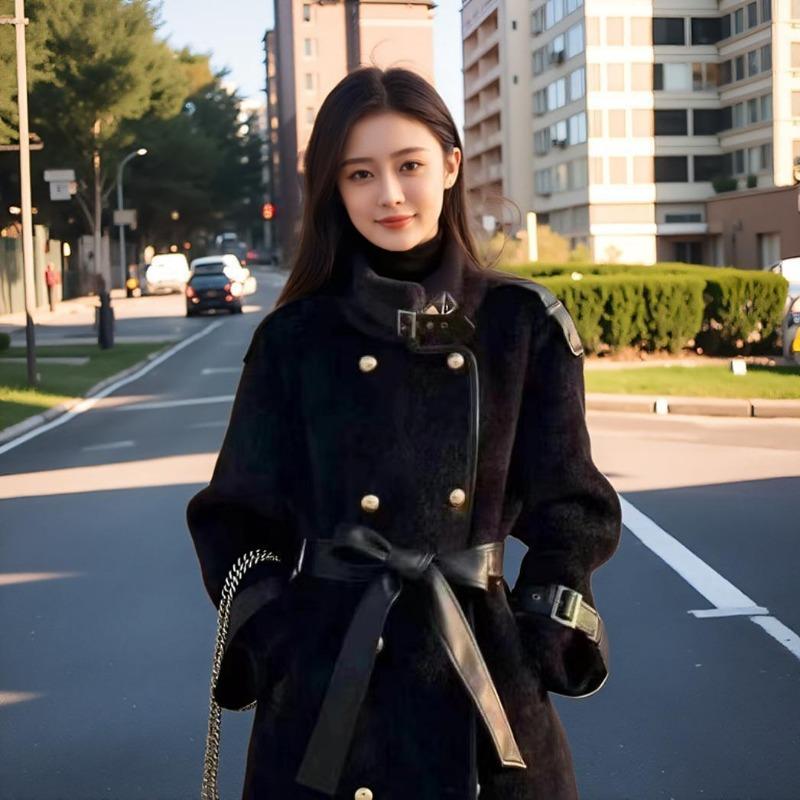 

Зимняя мода средняя и длинная меховая новая куртка свободная и утолщенная темпераментная теплая куртка меховая интегрированная куртка женская M-105-60 kg чёрный