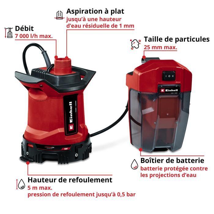 Einhell Pompe d'évacuation pour eaux chargées GE-DP 18/25 LL Li Solo PXC (18V) Livré sans Batterie ni Chargeur