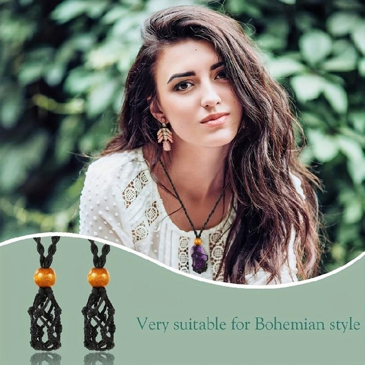 Pack of 10 Braided Stone Holder Necklace Adjustable Length Choker Crystals and Stones Net Pocket Neckchain Accessory