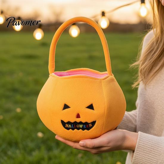 Pumpkin Decor for Kids Halloween Candy Bags Kids, Reusable Trick or Treat Gift Baskets Bucket, Cute Handbag with Handle Party Favors Portable Storage