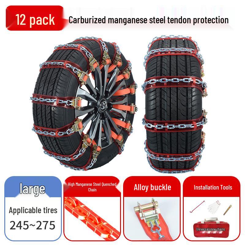 Manganese Steel & Tendon Full Protection Anti-skid Tire Chains for Cars, SUVs, Pickups, Sedans & Off-Road Vehicles