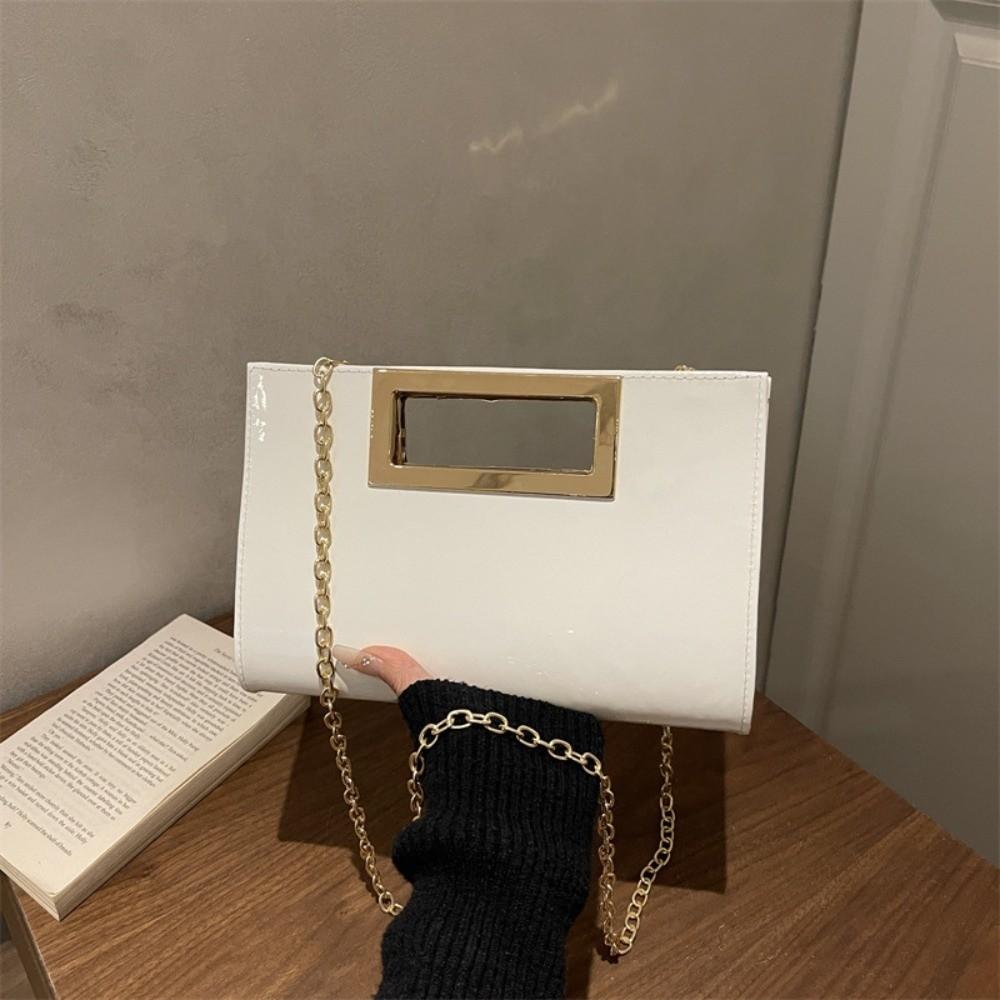 Elegant PU Leather Crossbody Bags Metallic Chain Shoulder Bag Women Evening Clutch Bag Prom белый