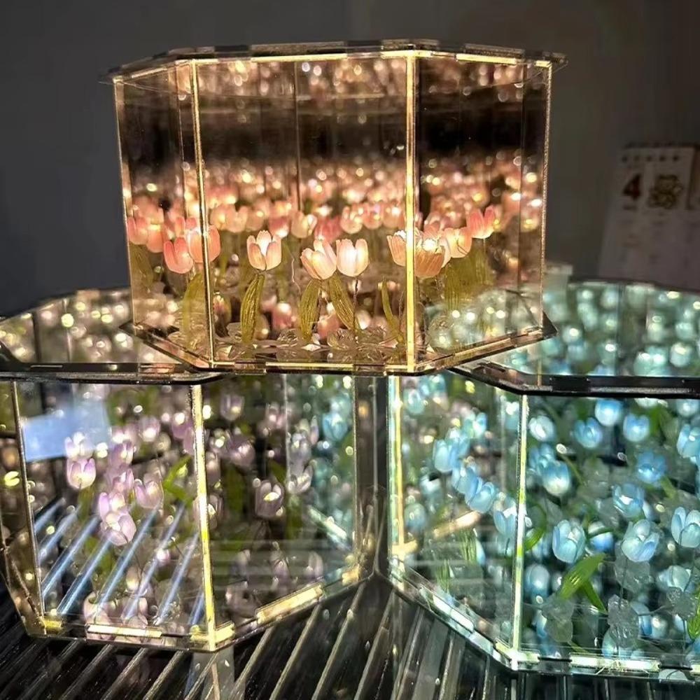 Desktop Decoration Tulip Octagon Nightlight Home Ornament Small Night Light  for Living Room