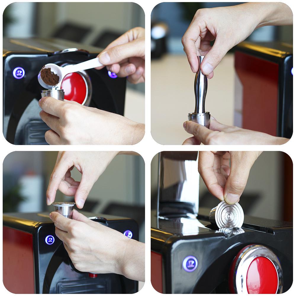 Konnwei Stainless Steel Reusable Coffee Capsules With Press Coffee Tamper Refillable Coffee Pod Filter For Nespresso