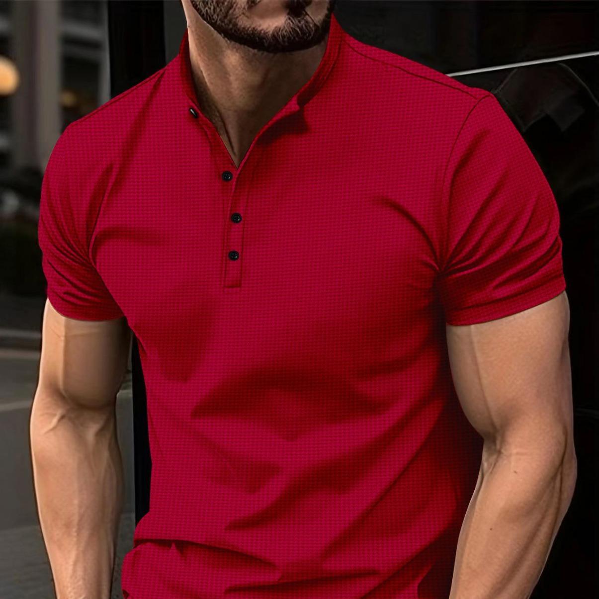 

Новая мужская рубашка поло с коротким рукавом и воротником-стойкой на пуговицах XXXL красный