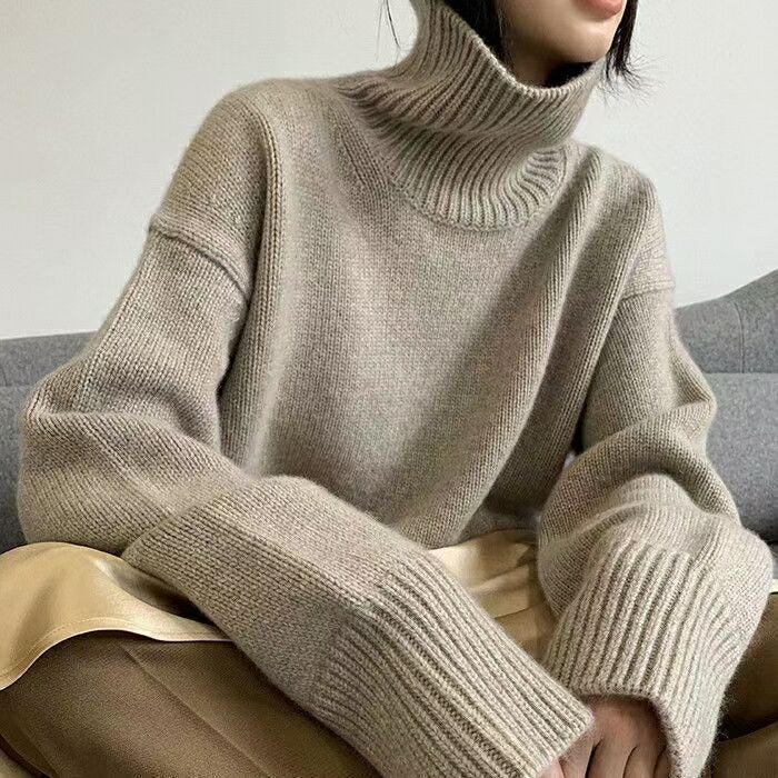 Fall Winter High Neck Soft Sweater Women's Loose Lazy Wind Pullover Versatile Outerwear & Bottoming Shirt Warm Cozy Knitwear