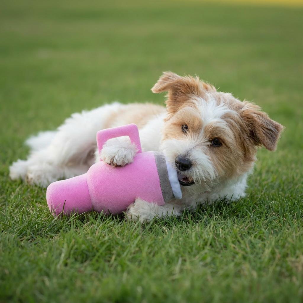 Durable Chew Resistant Pet Water Cup Plush Toy. 26x13cm, for Dogs/Cats, Satisfies Chewing Instinct