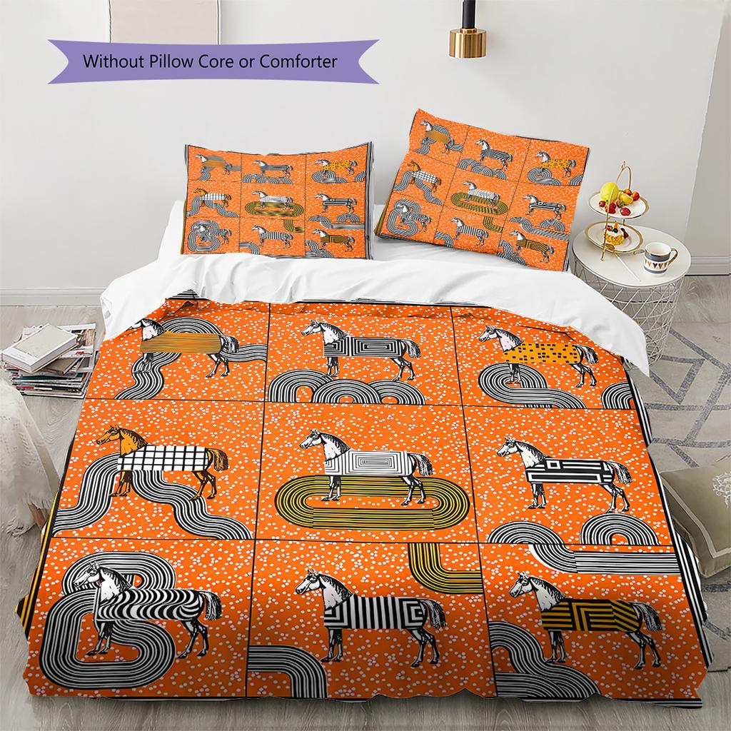 Horse Art Pattern Pattern Bedding Quilt Set Quilt Cover Pillowcase Home Decoration Gift (1 * duvet cover + 2 * pillowcase, without core)