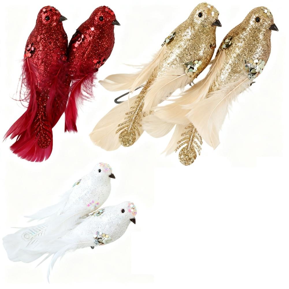 Foam Christmas Tree Ornament Bird Pair Red White Decorations For Garden Glitter Christmas Birds Artificial Foam