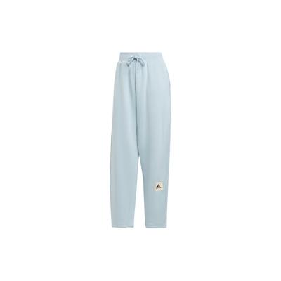 Solid Color Elastic Drawstring Logo Print Straight Leg Casual Pants Women Bottoms Blue IJ8443