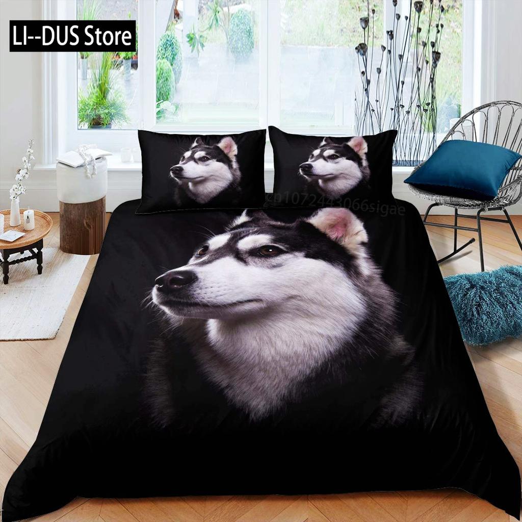 Copripiumino Husky Cucciolo Animale Domestico Fiore Floreale Giungla Paesaggio Naturale Set Biancheria da Letto Animali Carini Poliestere Matrimoniale Queen King Copripiumino
