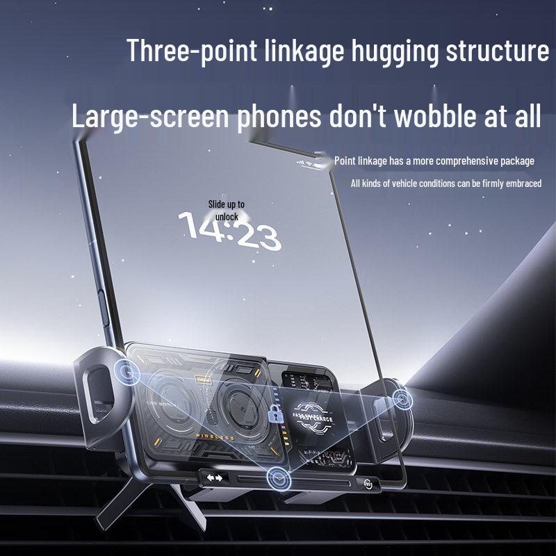 Foldable Wireless Charging Car Mount for Large Screen Phones, Compatible with Huawei X6, Samsung, and More.