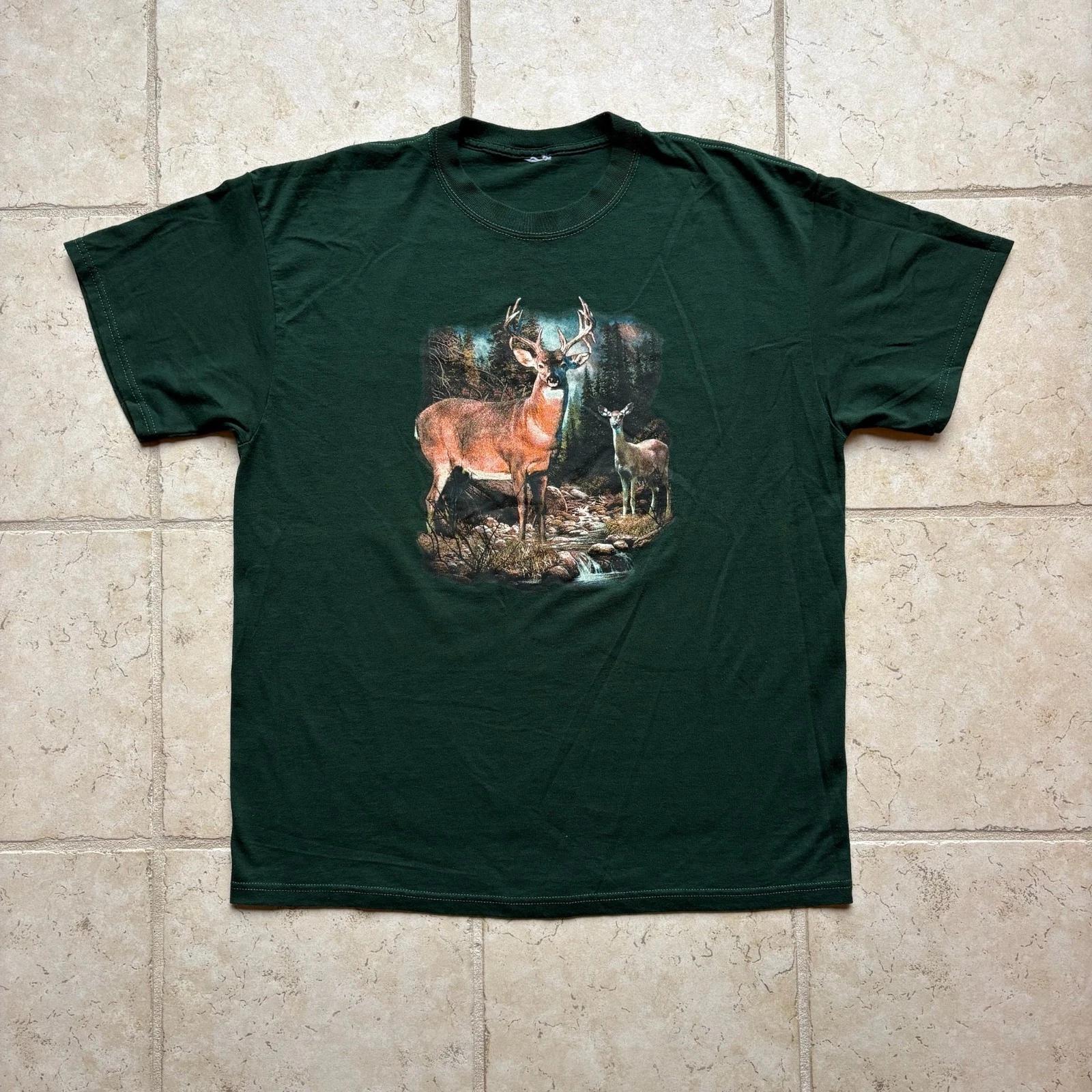 

Y2K / Vintage Deer Nature Graphic T Shirt Forest Buck Wildlife Tee Green Fits XL 4XL