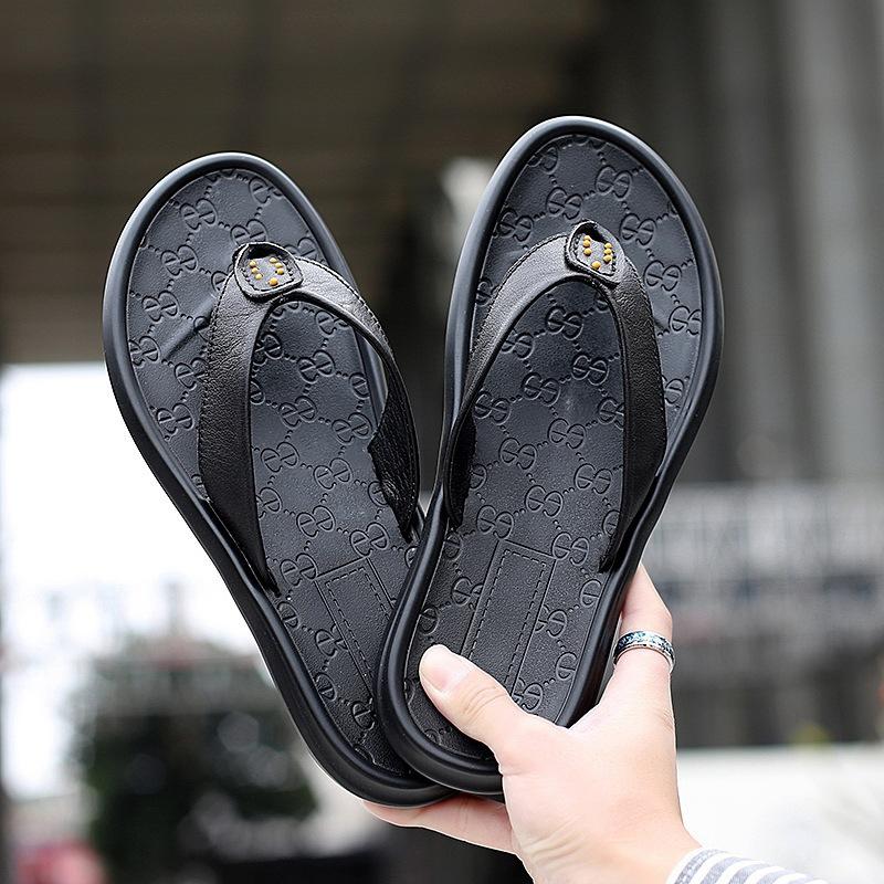 Flip-flops leather summer non-slip soft bottom outdoor personalized cool slippers