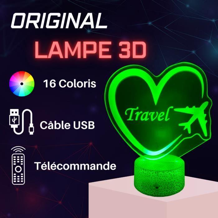 Lampe De Chevet 3D LED Thème Voyage Travel Avion , Veilleuse Changement De Couleurs, Lampe Tactile Bureau Et Chambre, Cadeau Noël