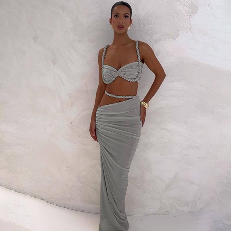 Spring New Sexy Solid Color Backless Small Camisole Hip Skirt Suit