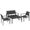 4 Piece Garden Furniture Set, Outdoor Sofa Set with HDPE Slatted Loveseat Armchairs Coffee Table Metal Frame, Black