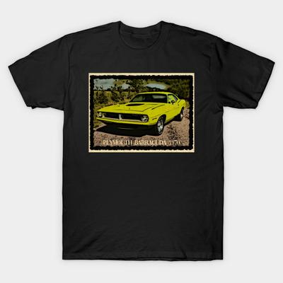Herren Schwarzes Print-T-Shirt Plymouth Barracuda 1970 No-Cut Transferpapier Druck Baumwoll-T-Shirt