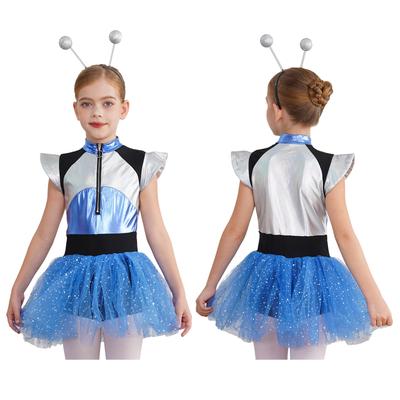 Costume Alien Halloween Fille Ensemble 2 Pièces Robe Body Patchwork Paillettes Serre-tête Alien Tenue de Fête