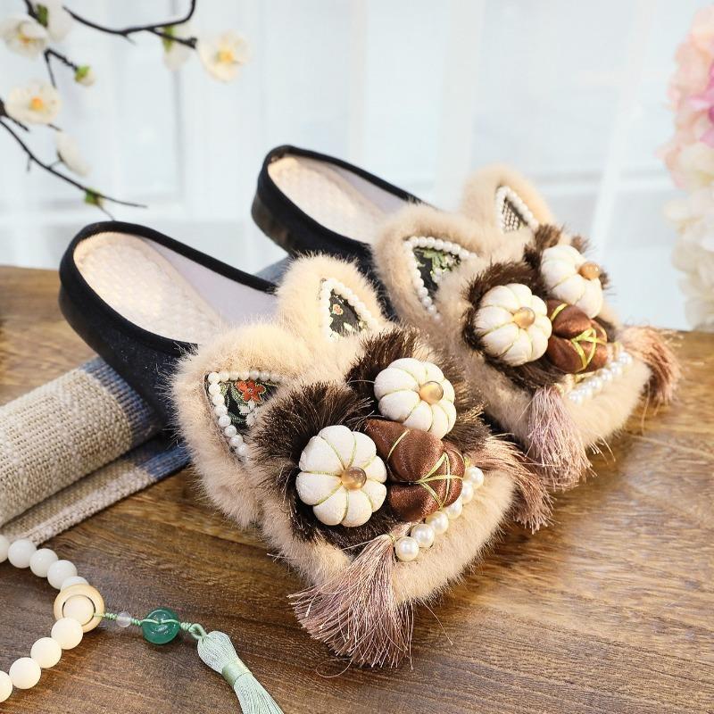 Chaussures Tigre Fait Main Style Ethnique Chinois Mode Pantoufles Femmes Mocassins Décontractés Bout Carré Chaussures Plates Féminines