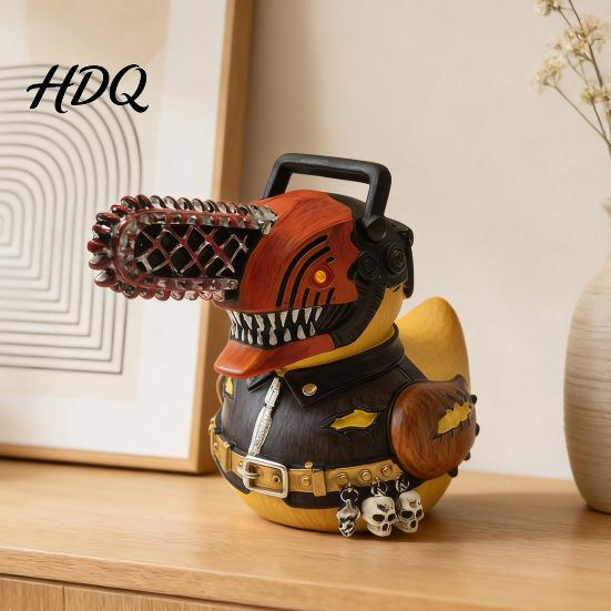 Office Desk Figurine Horror Chainsaw Duck Small Resin Statue Collectible Funny Sculpture for Dashboard Home Desktop Decor Figure