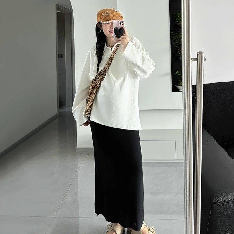 

Premium Summer Maternity Bodycon Knit Skirt - Slimming, Versatile, Long Straight Cut L [110-125 lbs] чорний