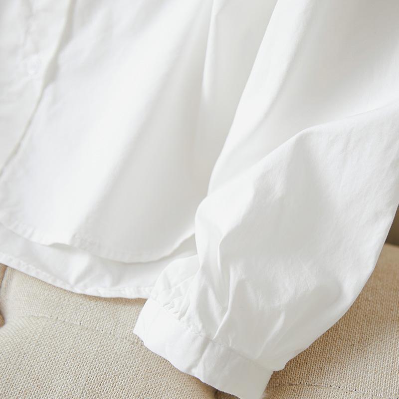 Black Fungus Neck Long Sleeve White Top for Women Updated Embroidered Top Temperament Lady Pure Cotton Top