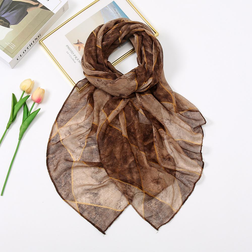 Simple Women Scarves New Geometric Print Voile Girls Scarf Retro Soft Cotton Foulard Viscose Students Female Wrap Shawls