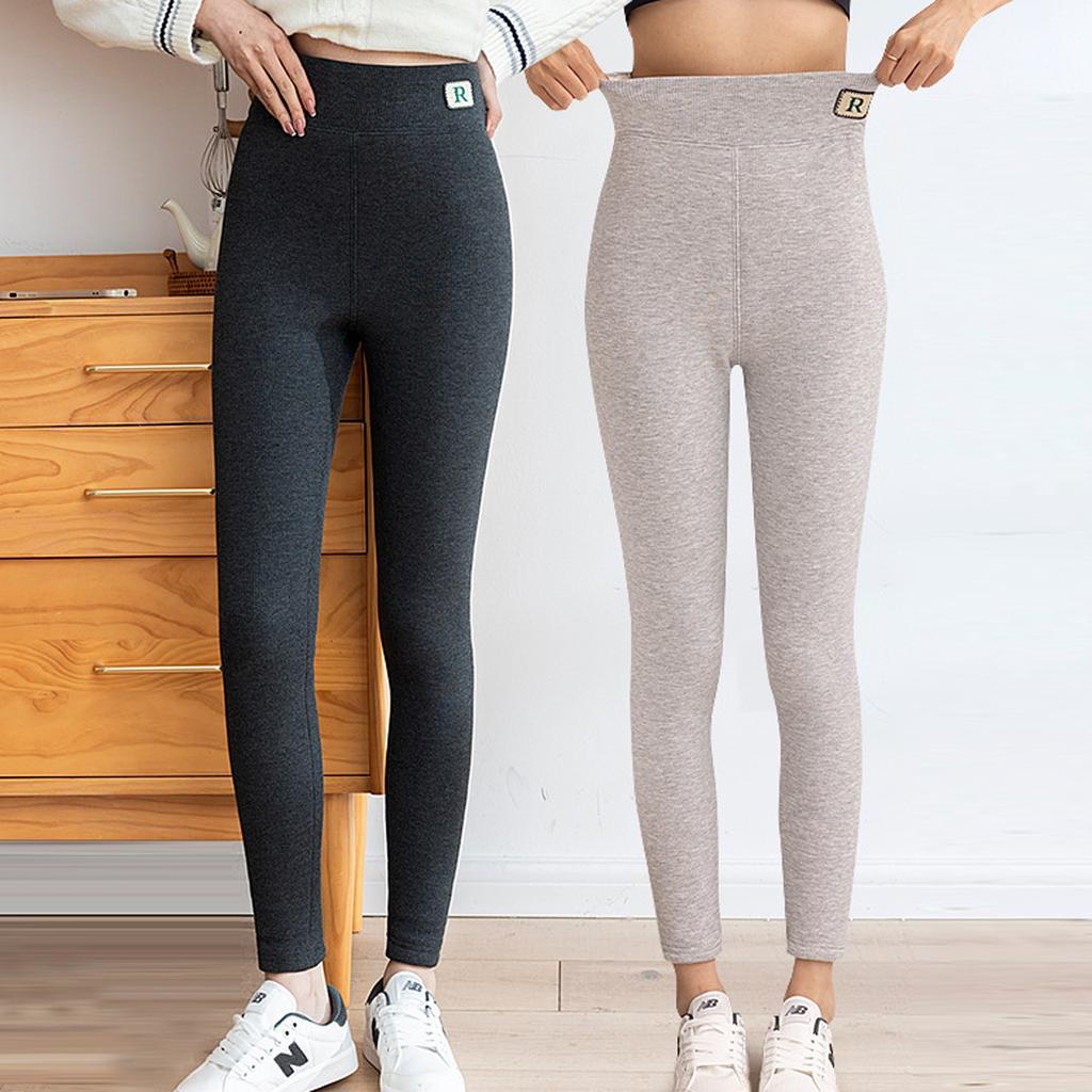 Women's High Waist Casual Pants Color Fleece Thermal Leggings Winter Long Fleece Trousers Plush Running