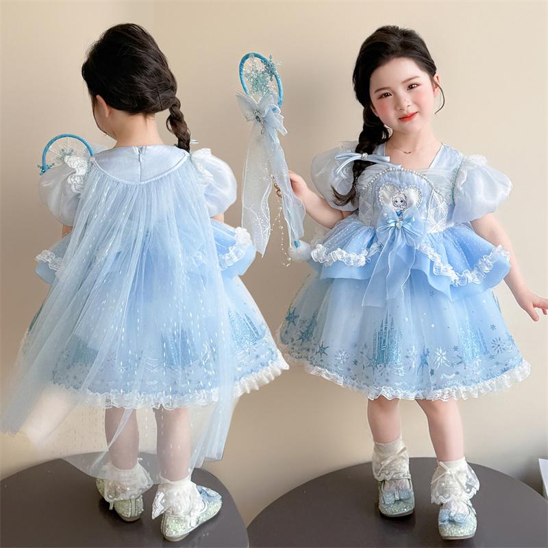Girls' Summer Dress 2026 New Style Baby Girl Elegant and Beautiful Elsa Princess Dress Children's Summer Dress Dress