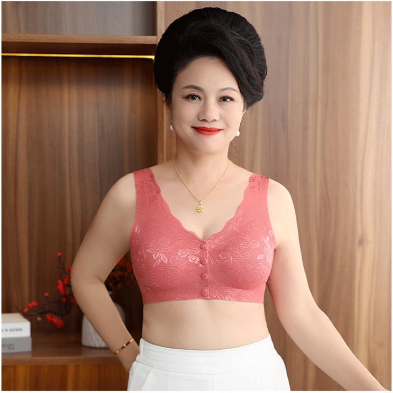 Plus Size Front Buckle Wireless Seamless Vest Style Bra For Middle Aged Women
