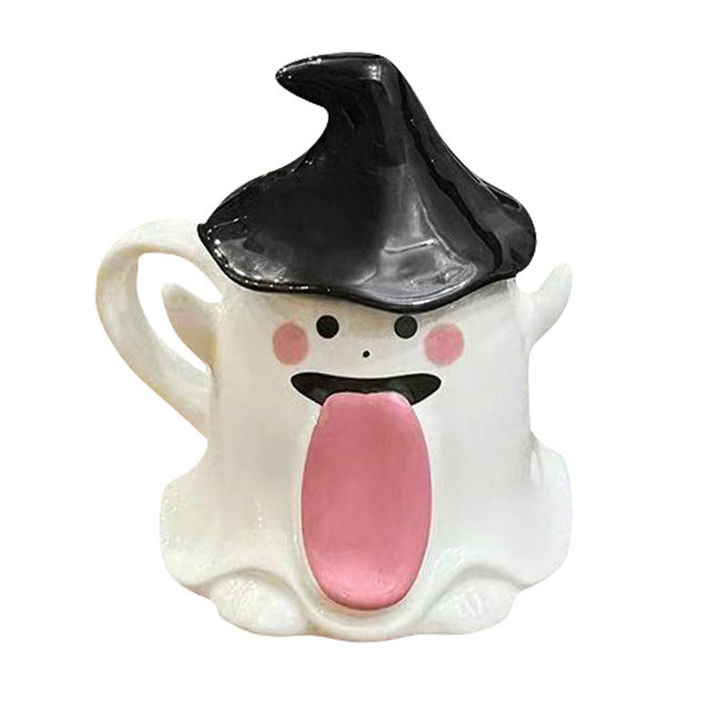 Funny ceramic cup with lid Halloween trend personalized coffee drinking cup birthday gift for male and female couples