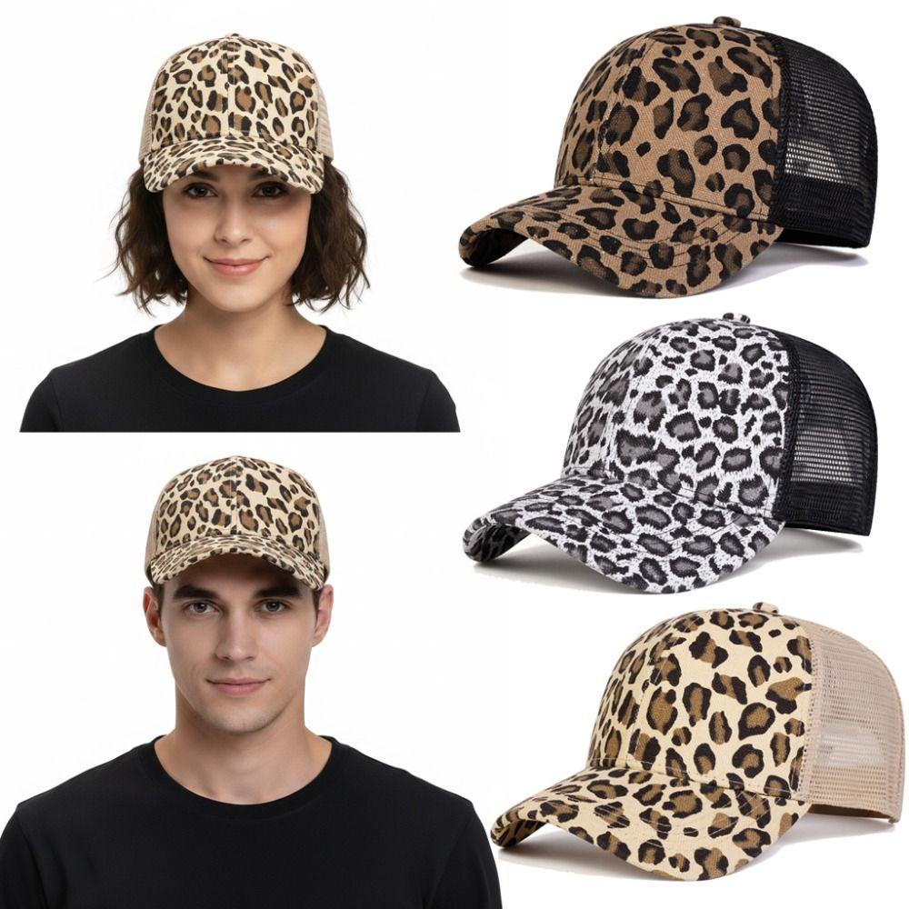 Casual Vintage Leopard Print Baseball Caps With Breathable Mesh Sun Visor Sunscreen Hat Adjustable Baseball Hats Casual Wear