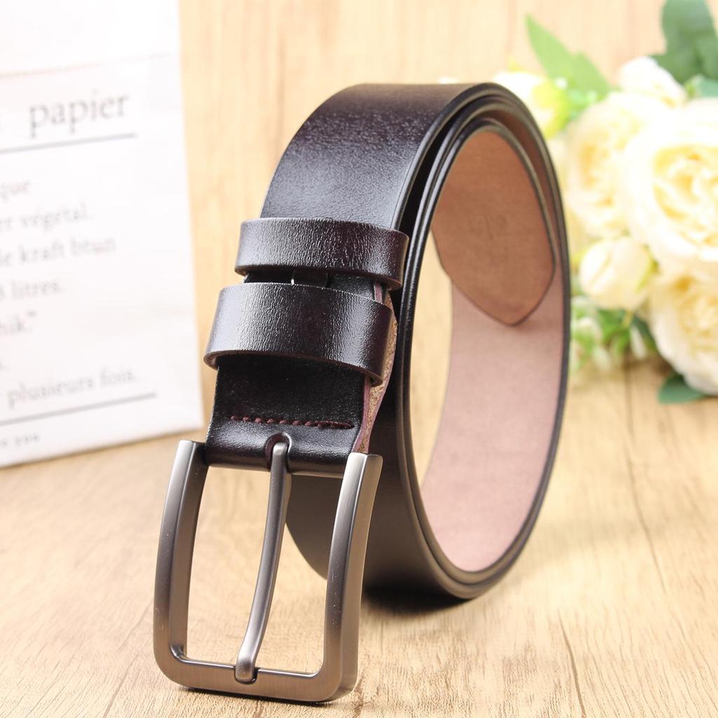 Men's Genuine Leather Casual Belt with Pin Buckle - Full Cowhide Waistband