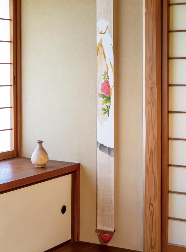Narrow Tapestry Linen Interior Tapestry Wall Hanging "Winter Peony" 100% Hand-dyed