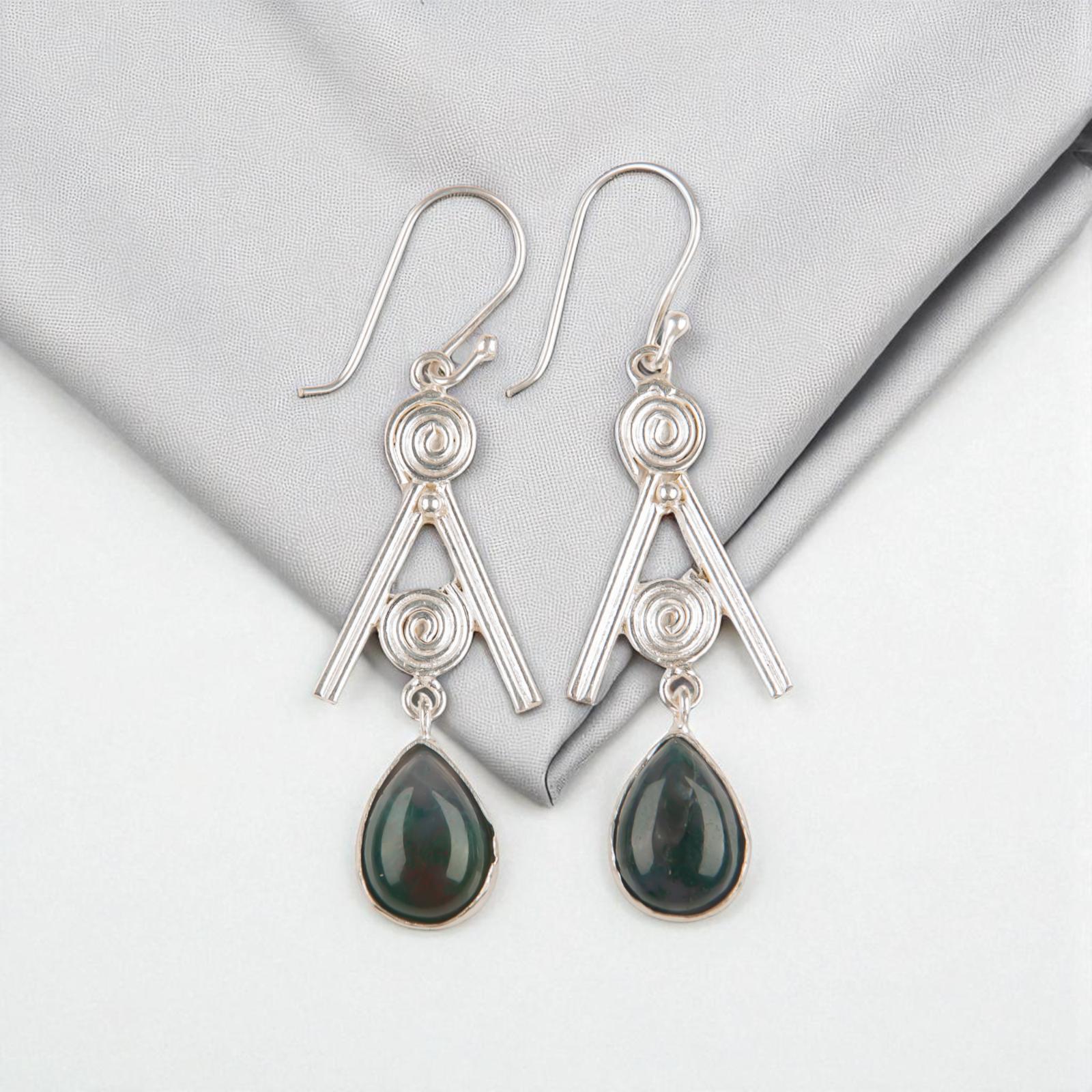 

Редкий моховой агат драгоценный камень 925 стерлинговое серебро ювелирные изделия ручной работы серьги-крючки 2,4 EE-86-28