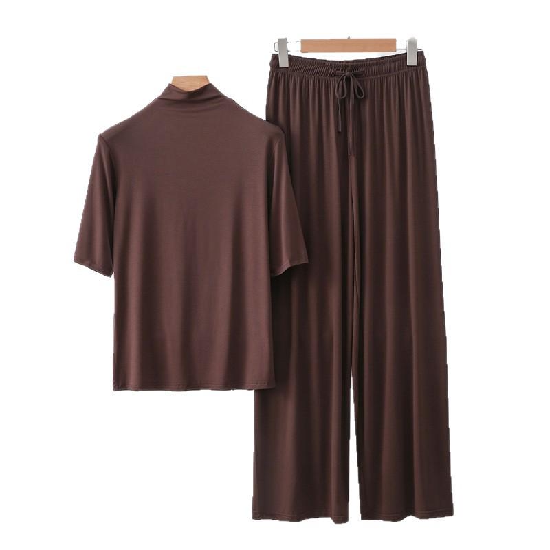 Nuovo Set Stagionale in Modal con Scollo Alto, Manica Media e Pantaloni a Gamba Larga - Moda Due Pezzi Larga, Casual e Comoda