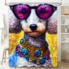 Modern Bathroom Decor: Cool Poodle Shower Curtain with Sunglasses and Jewelry Printed Fabric Bath Liner for Home Decoration in V