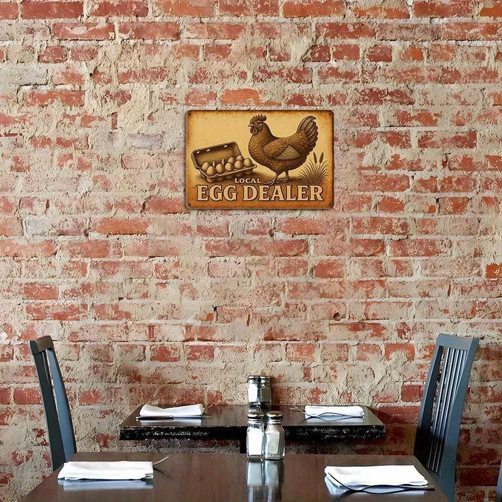 "Local Egg Dealer" rustic rooster metal sign, 8x12 inch.