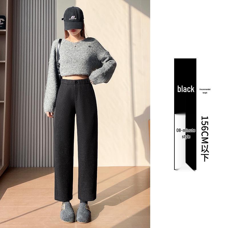 Pantaloni Harem Skinny da Donna a Vita Alta in Lana, con Velluto Interno, Ispessiti, Corti 8/9, Pantaloni Versatili per Completo Autunno/Inverno.
