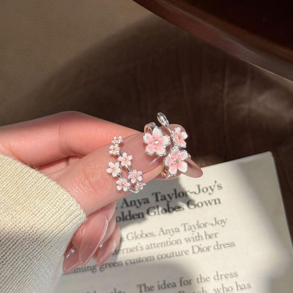 Drop Oil Design Cherry Blossom Ring Dainty Flower Bracelet Unique Open Adjustable Ring  Gift
