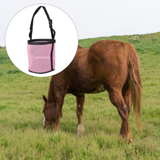 Horse Feed Bag Heavy Duty Mesh Horse Feeder with Adjustable Strap Horse Muzzle Feed Bucket for Feeding Grain Powder Supplements
