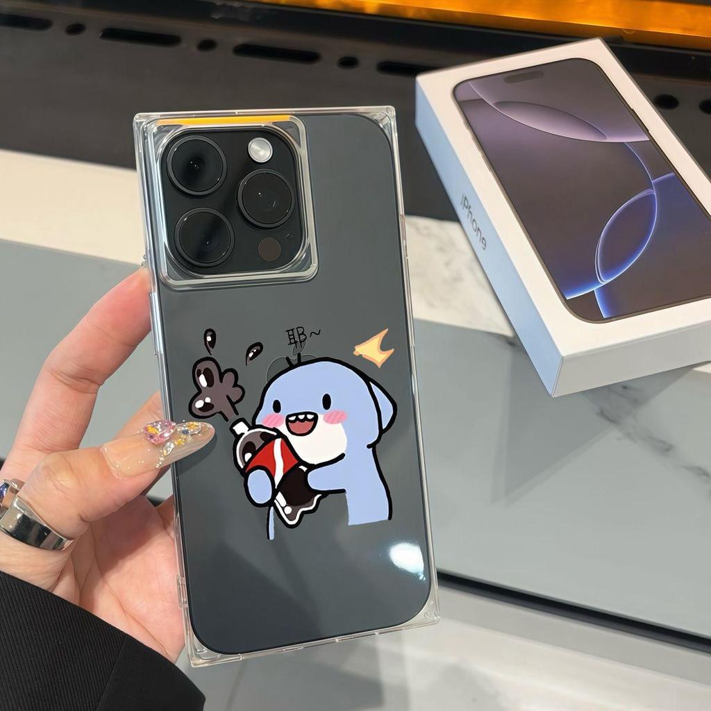 Square Back Tube Protection Clear Case For iPhone 12 16 ProMax 13 11 15 Plus 14 Pro Max Anti-Oxygen,Mischievous Little Monster Pattern Casing