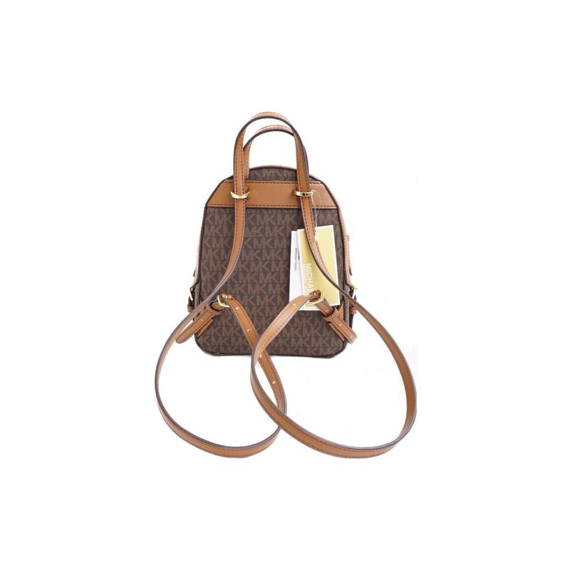 Michael Kors Jaycee Gold Letter Logo All-over Printing Leather School Bag Backpack Backpack Small Size Women's Brown