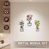 3 Pcs Metal Flowers Wall Decor Flower Wall Art Decorative with Screws Vase Hanging Decoration for Living Room Bedroom Home Decor