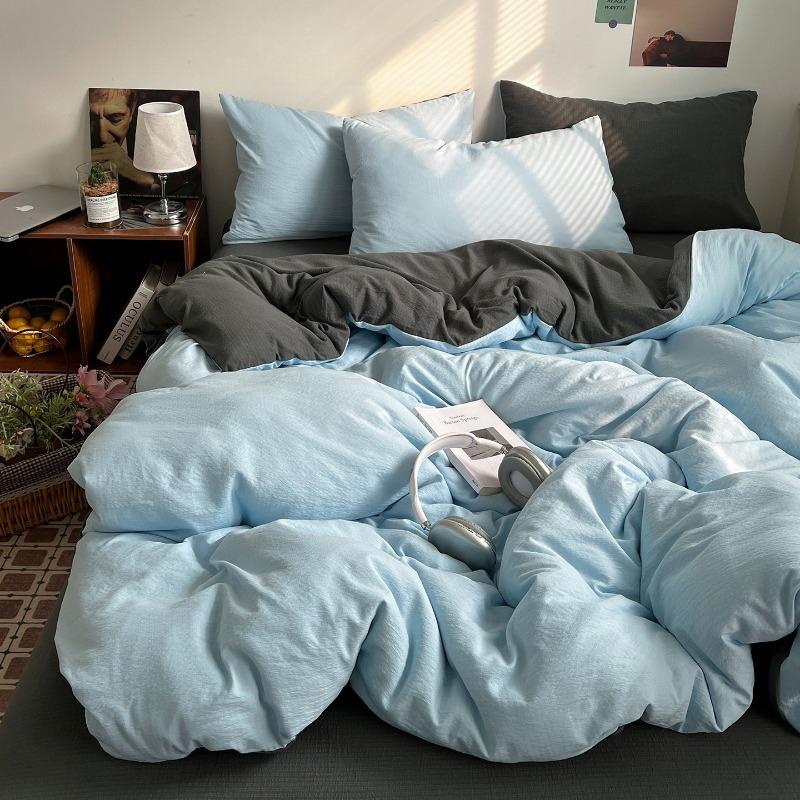 

New simple solid color double-parcel double-layer yarn, washable, skin-friendly and comfortable household bedding kit 1.2m sheet 3pcs